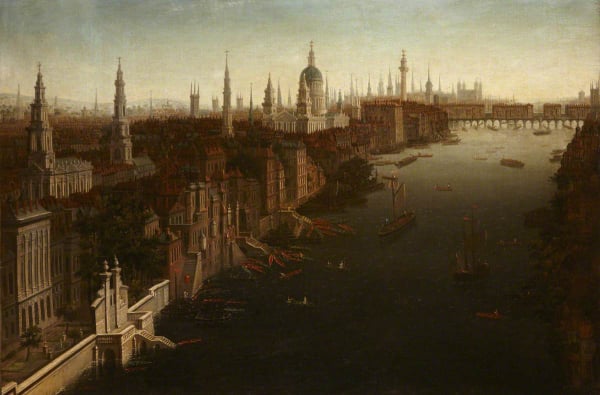 Image of Old London with York Steps, St Paul's and Old London Bridge by Robert Griffier (c.1675–1760) (attributed to)